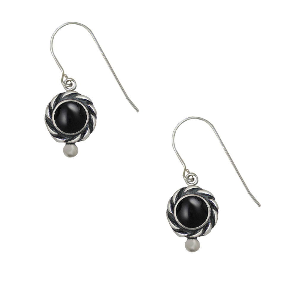 Sterling Silver Petite Black Onyx Gemstone Drop Dangle Earrings